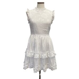 Lulus True as Can Be White Burnout Floral Ruffled Mini Dress Sz S